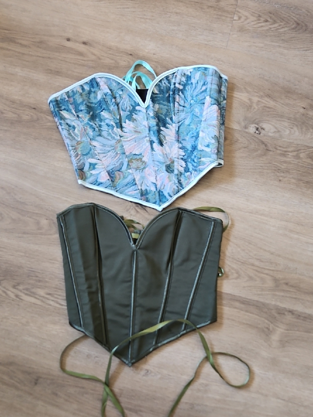3 Tops Floral Blue Bustier Corset + Olive Green Corset + Red Corset Top New